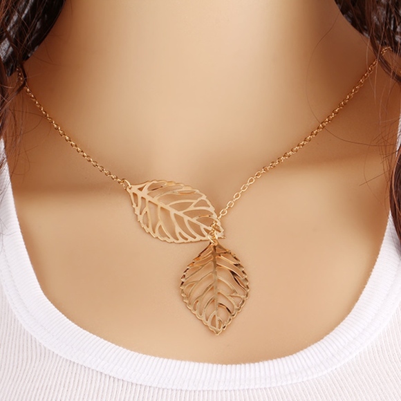 Golden Threads Jewelry - Double Leaf Delicate Necklace Gold